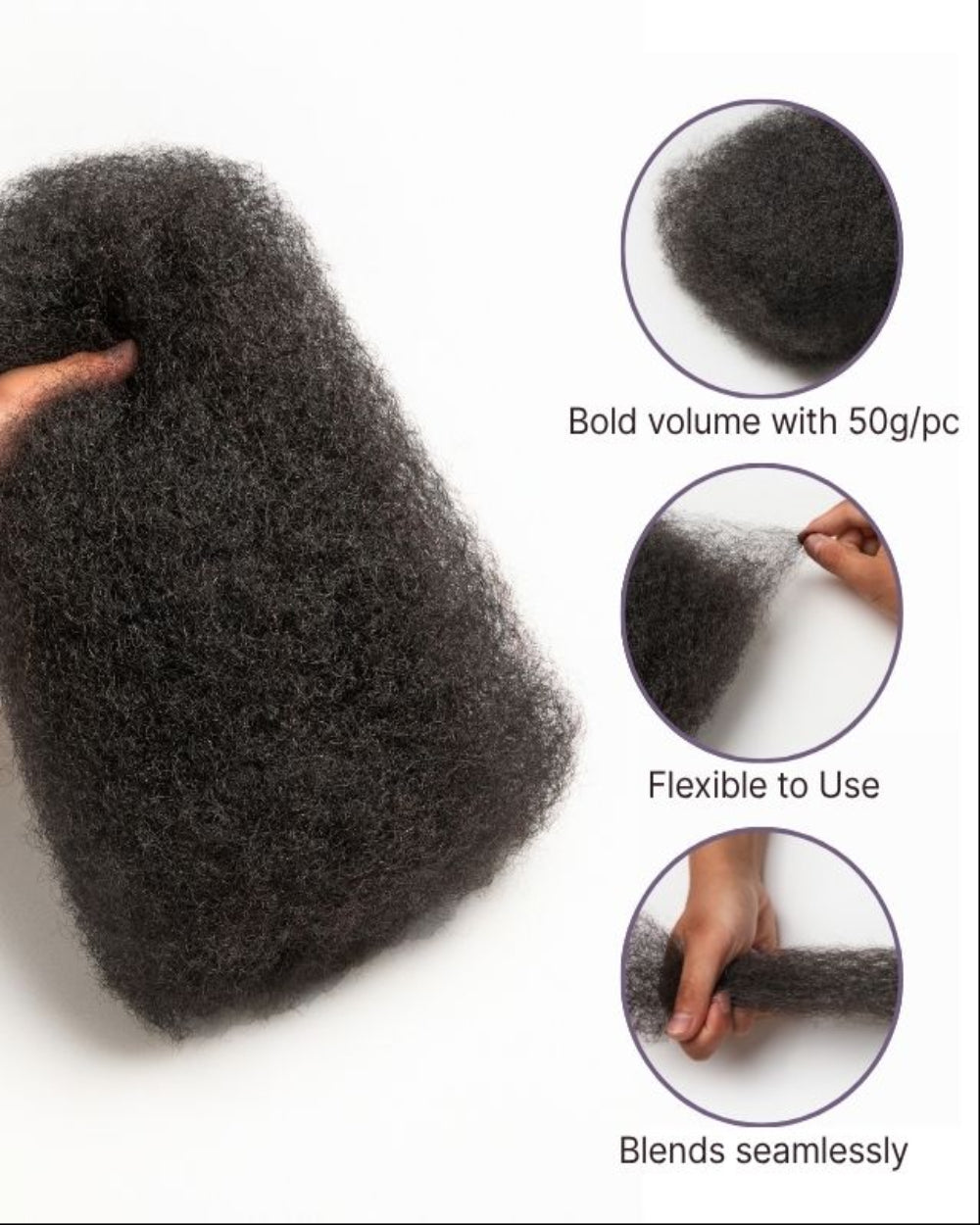 eullair 100% Human Hair Bulk for Braiding & Dreadlocks - Natural Black Afro Kinky Texture