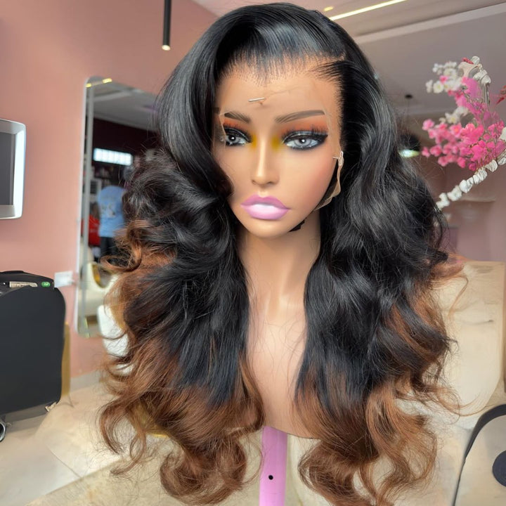 eullair 1b/Brown Body Wave Wigs 13x4 Lace Front Wigs Human Hair Pre Plucked Ombre Lace Front Wigs Glueless Wigs