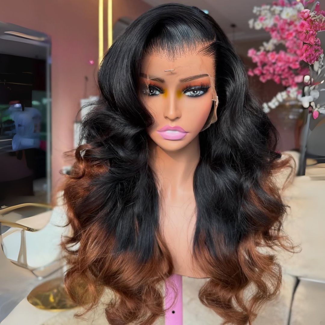 eullair 1b/Brown Body Wave Wigs 13x4 Lace Front Wigs Human Hair Pre Plucked Ombre Lace Front Wigs Glueless Wigs