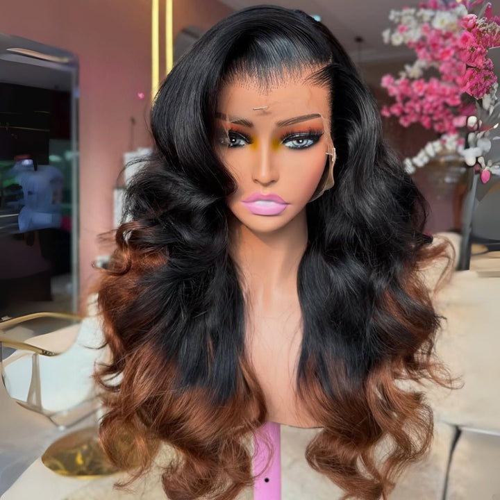 eullair 1b/Brown Body Wave Wigs 13x4 Lace Front Wigs Human Hair Pre Plucked Ombre Lace Front Wigs Glueless Wigs