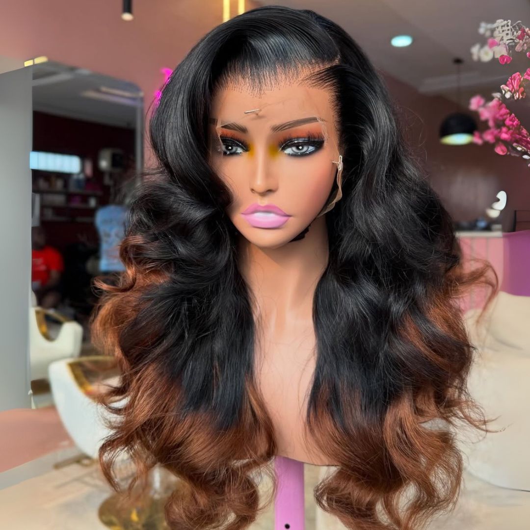 eullair 1b/Brown Body Wave Wigs 13x4 Lace Front Wigs Human Hair Pre Plucked Ombre Lace Front Wigs Glueless Wigs