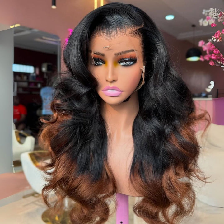 eullair 1b/Brown Body Wave Wigs 13x4 Lace Front Wigs Human Hair Pre Plucked Ombre Lace Front Wigs Glueless Wigs