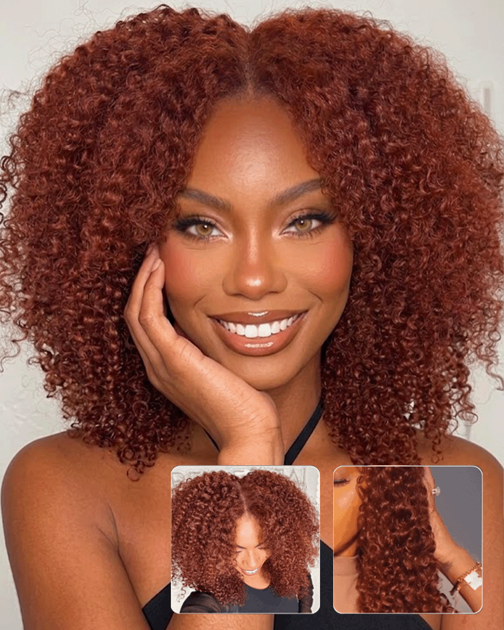eullair #33 Reddish Brown Burmese Curly V Part Human Hair Wig | No Leave Out