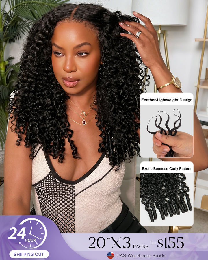 【US Warehouse Shipping】eullair Burmese Curly Hair - Lightweight 100% Human Hair Crochet Extensions