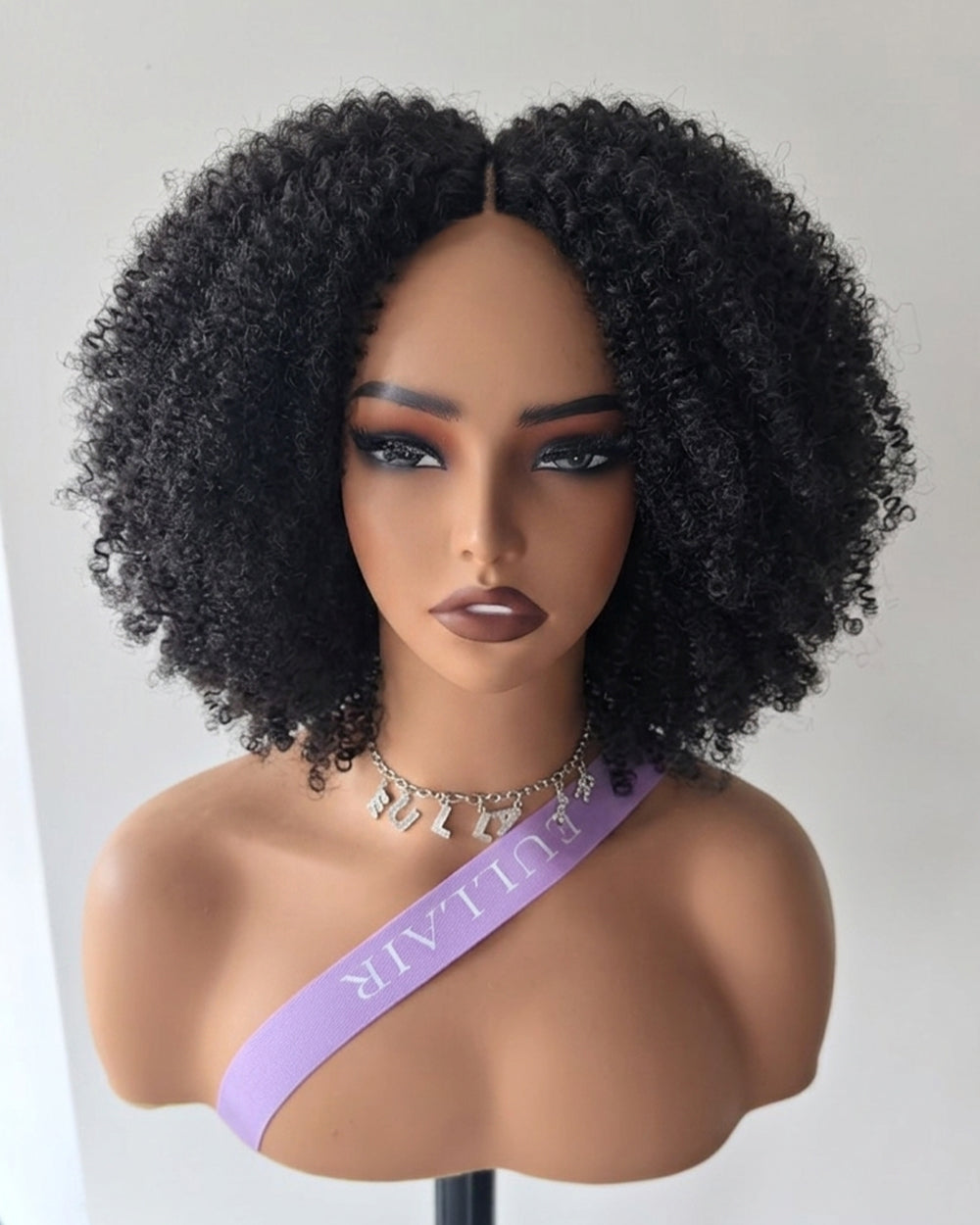 eullair 4B-4C Afro Kinky Curly No Leave Out No Gel V Part Wig With Elastic Drawstring Human Hair Wig Beginner Friendly