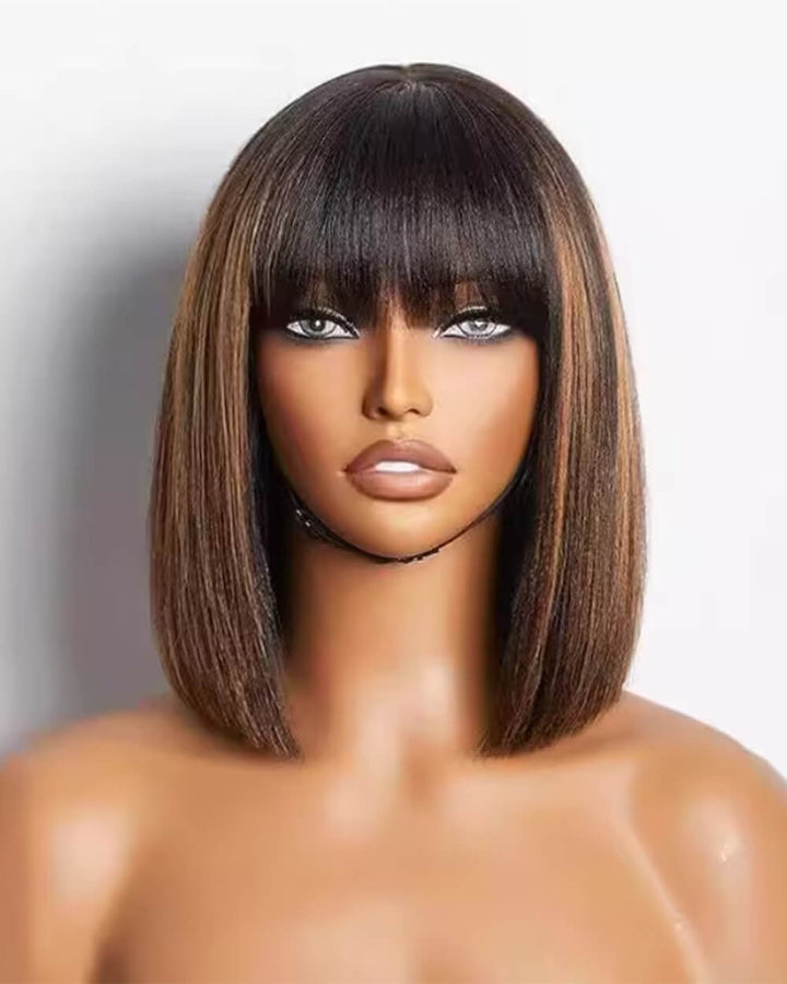 eullair highlight Yaki Straight Bob Wig Pre-Bleached Natural Looking Glueless Wig with Invisi Drawstring