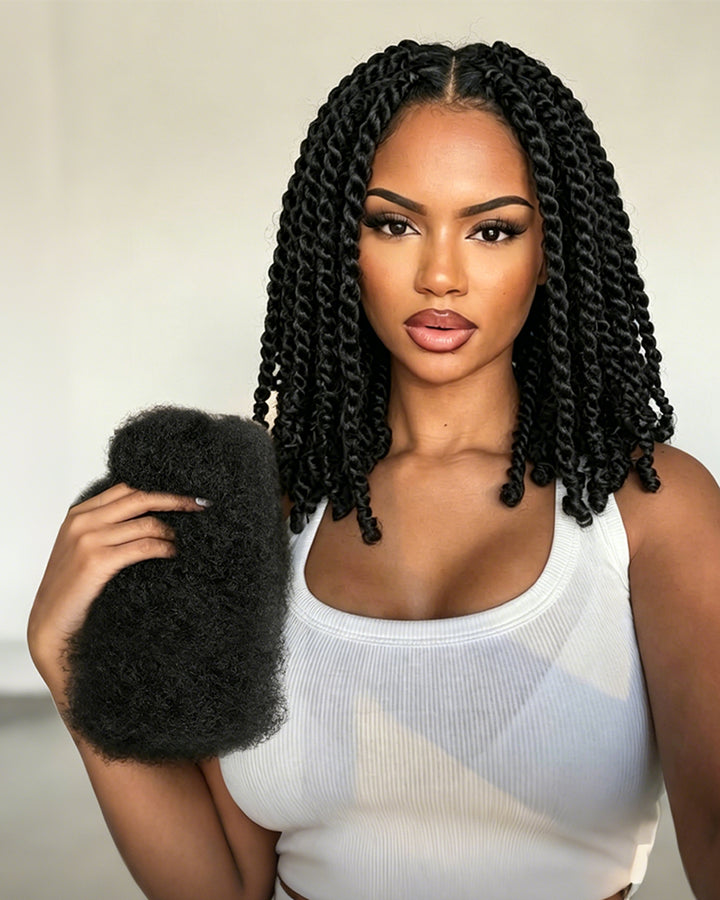 eullair 100% Human Hair Bulk for Mini Twist Braiding & Dreadlocks Upgraded- Natural Black Afro Kinky Texture