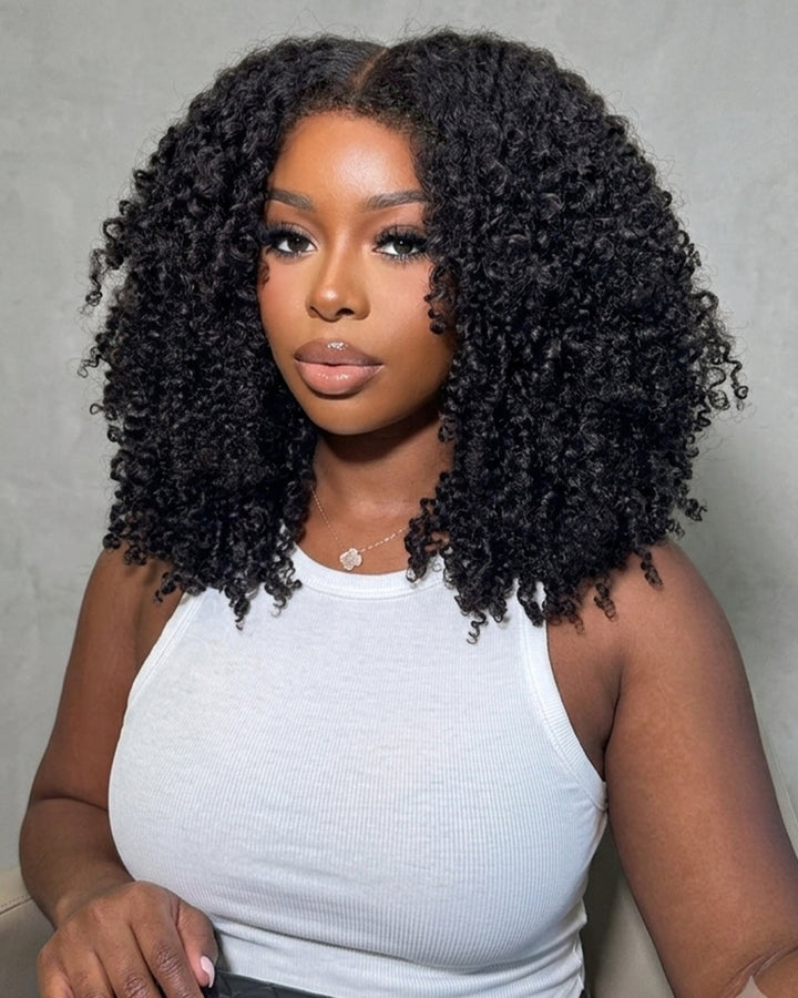 eullair Kinky Curly 4C Edges Invisi Strap Snug Fit Laid Flat 360 Transparent Lace Wig with Curly Baby Hair All