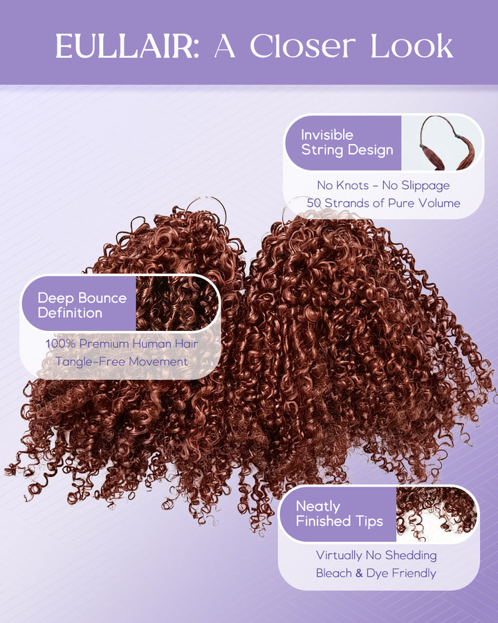eullair 3C-A4 Kinky Curly Crochet Hair - 100% Human Hair, #33 Reddish Brown, Miracle Knots for Natural Style