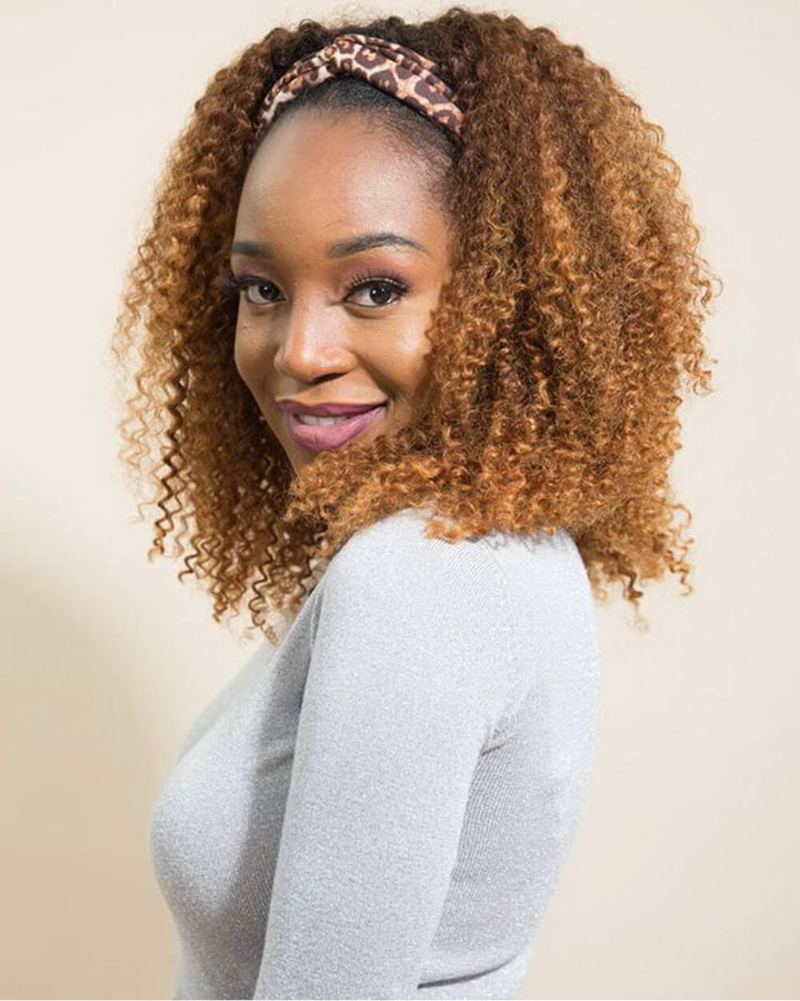 eullair Honey Blonde #27 Color Coily Curly Headband Wig Ice Silk Band Natural Look Beginner Friendly