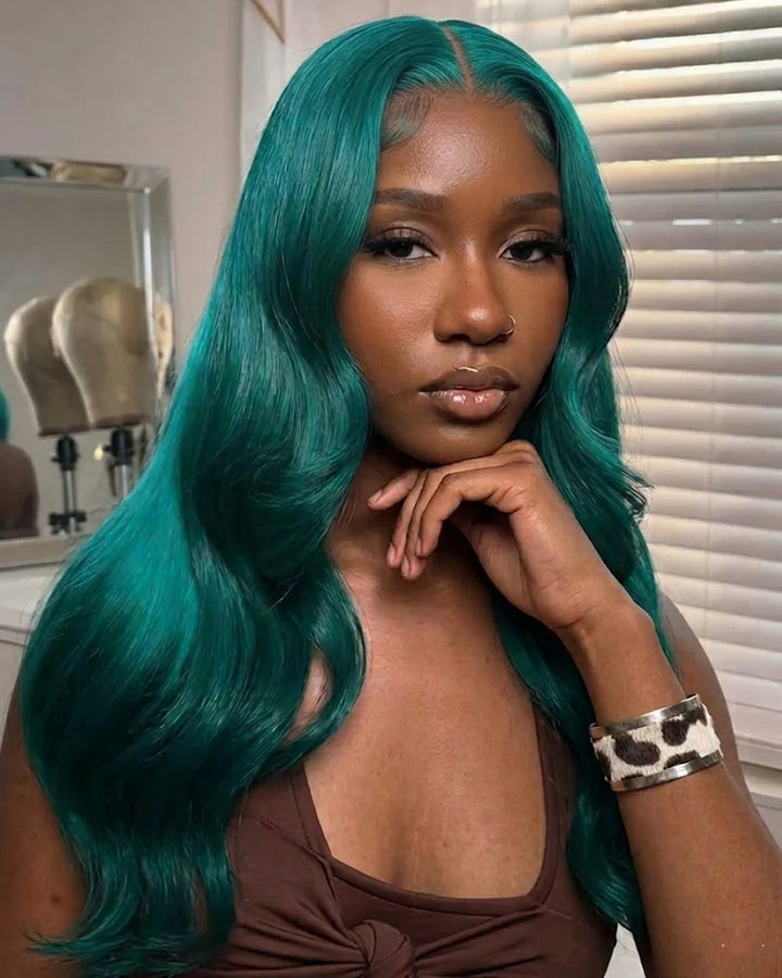 eullair Dark Green Body Wave Wig – 13x4 Glueless Human Hair Lace Frontal