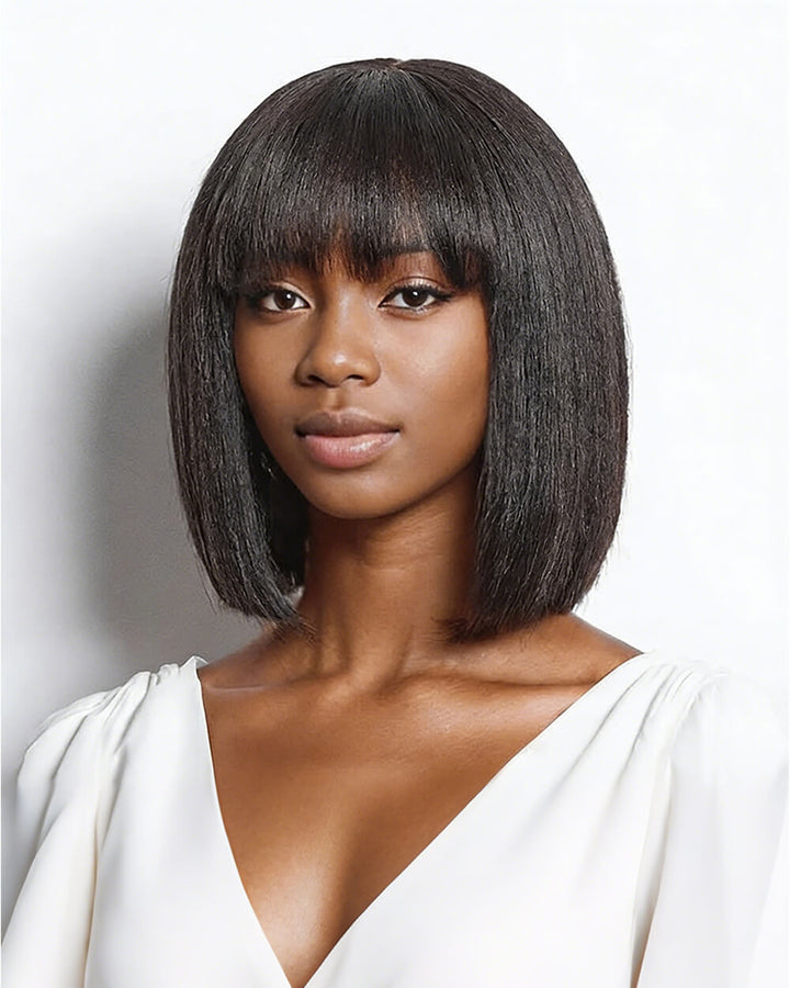 eullair Yaki Straight Bob Wig Pre-Bleached Natural Looking Glueless Wig with Invisi Drawstring