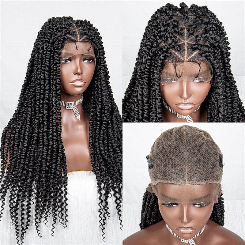 Catherine-WTPS-030 Extra Long Twisted Knotless Braiding Hair Wigs With Baby Hair Full Lace Braided Hair Wig Soft Lightweight For Women 36inch