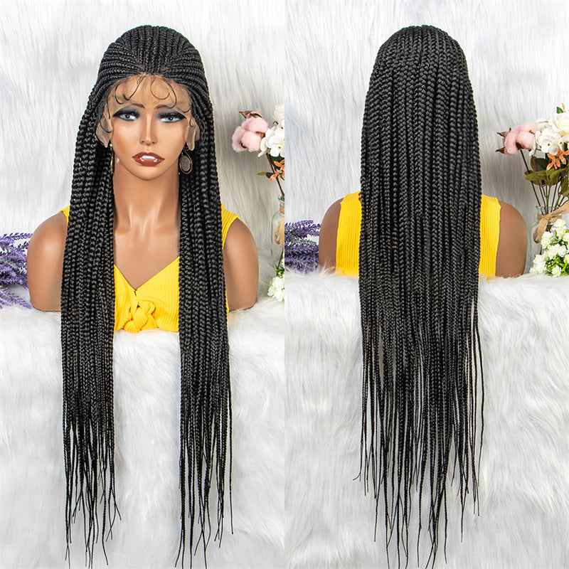 Gloria-JJCX-013 34" Super Long 13x9 Lace Frontal Wig Knotless Box Braided Synthetic Hair Wig With Baby Hair For Women Cornrow Braids