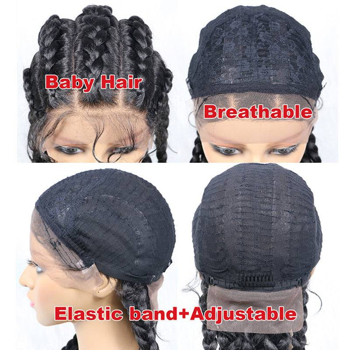 Angela-24inch 13x1 Lace Front Glueless Braided Synthetic Hair Wig 5 Braids Twisted Wig With Baby Hair For Women