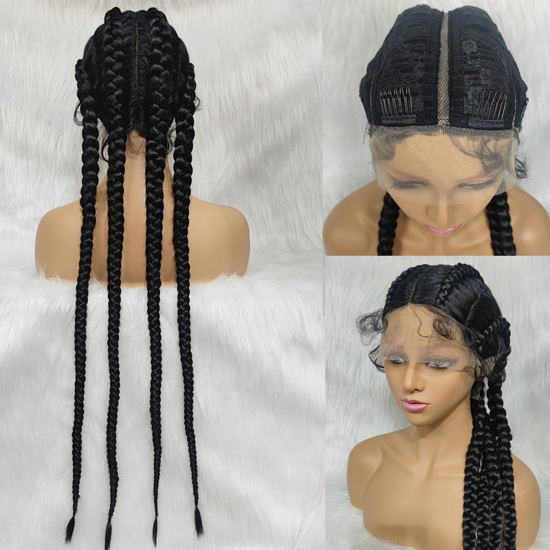 Sabina-36inch Super Long 4 Twists Long Box Cornrow Braided 13x1 Lace Front Wigs For Women Braided Synthetic 13x1 Lace Front Wig With Baby Hair