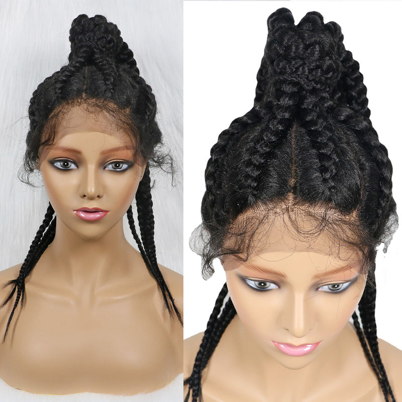 Violet-24" 13x1 Lace Front High Ponytails Synthetic Braided Wigs for Black Women 100% Hand Braided Wigs with Baby Hair