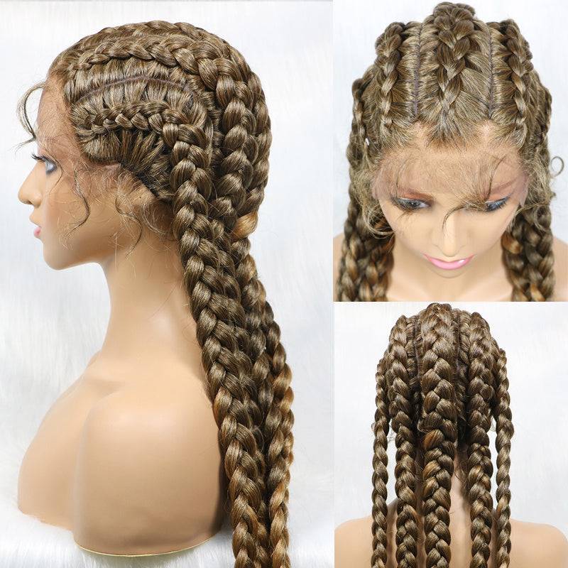 Angela-24inch 13x1 Lace Front Glueless Braided Synthetic Hair Wig 5 Braids Twisted Wig With Baby Hair For Women