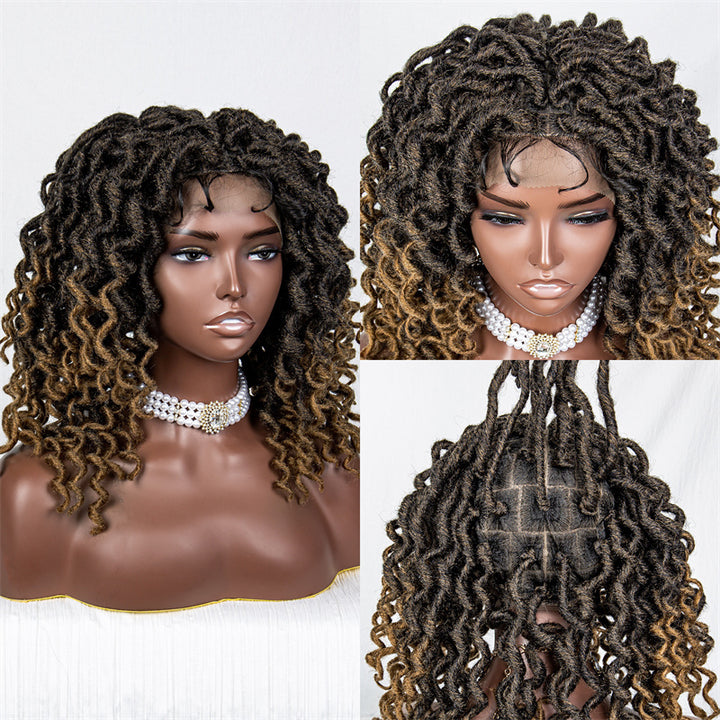 Mabel-WTFU-032 18inch Short Length Butterfly Locs Crochet Synthetic Braid Full Lace Wig Faux Locs Crochet Braided Wigs With Baby Hair