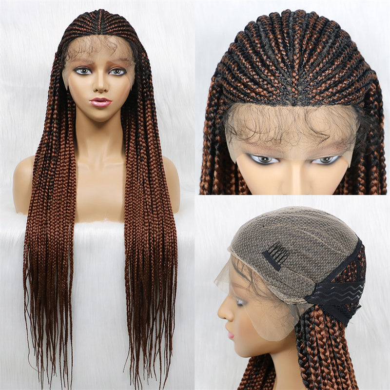 Kyra-JJCX-004 32" Long 13x9 Lace Front Knotless Box Braided Wigs Cornrow Braids Lace Frontal With Baby Hair Braided Wigs For Women