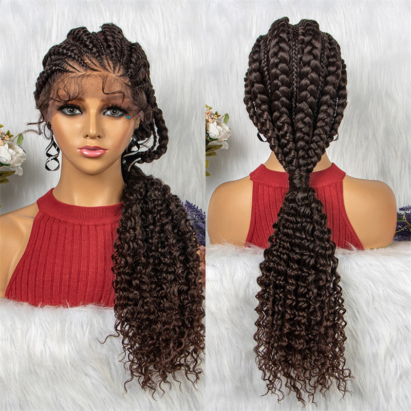 Sarah-13x1 Lace Front Cornrow Synthetic Braided Wigs Ponytail Wig Natural Knotless With Baby Hair For Women 28 Inch