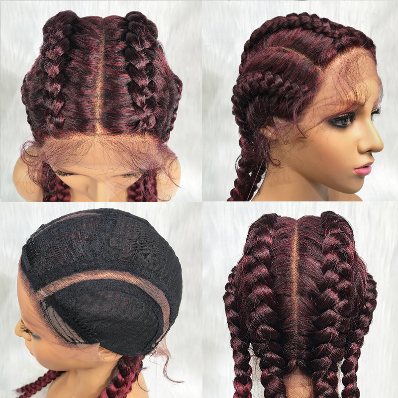 Sabina-36inch Super Long 4 Twists Long Box Cornrow Braided 13x1 Lace Front Wigs For Women Braided Synthetic 13x1 Lace Front Wig With Baby Hair