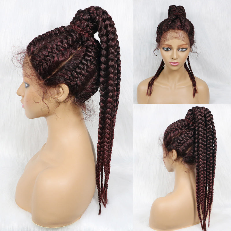 Violet-24" 13x1 Lace Front High Ponytails Synthetic Braided Wigs for Black Women 100% Hand Braided Wigs with Baby Hair