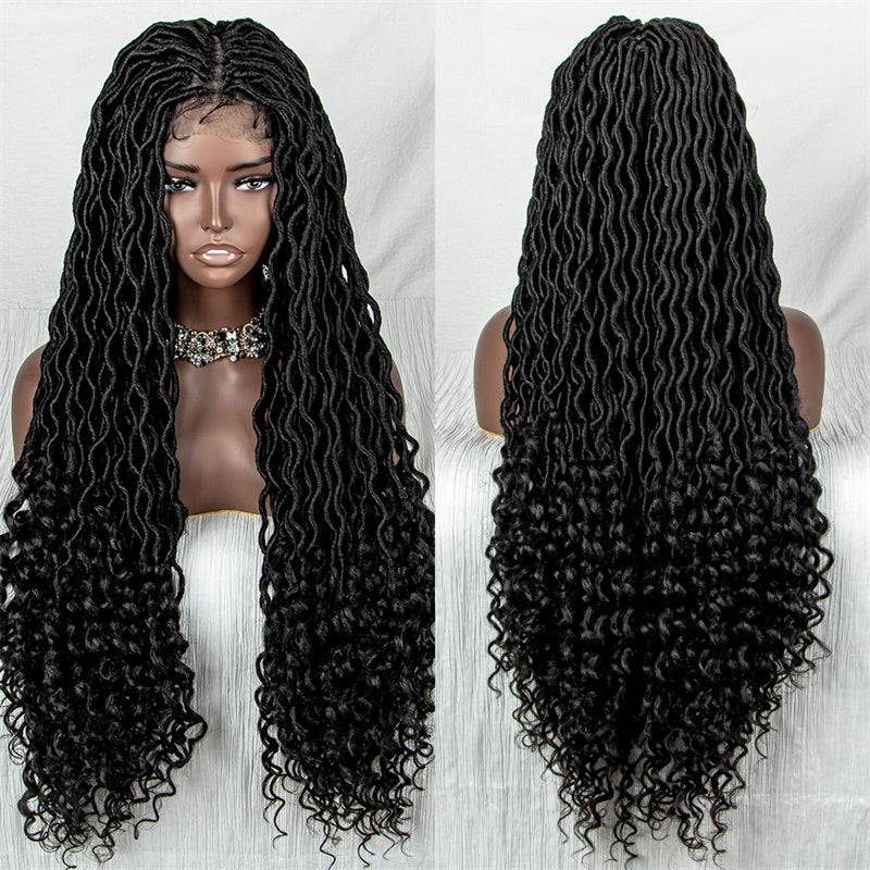 Adonia-BB-003 Colorful 34inch Twisted Braids Lace Front Crochet Hair Wigs With Curly Ends Synthetic Crochet Braided Hair Wigs For Women