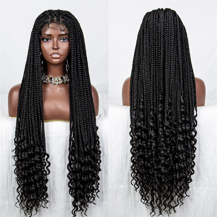 Lydia-WTBZ-027 36inch Knotless Box Braided Full Lace Wigs With Curly Ends Synthetic Extra Long Braid Wigs With Baby Hair For Women Girls
