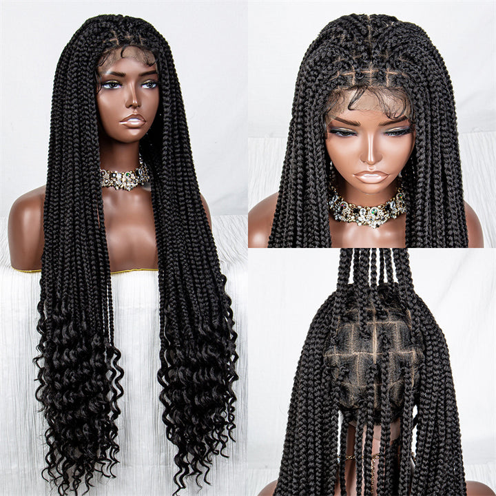 Lydia-WTBZ-027 36inch Knotless Box Braided Full Lace Wigs With Curly Ends Synthetic Extra Long Braid Wigs With Baby Hair For Women Girls