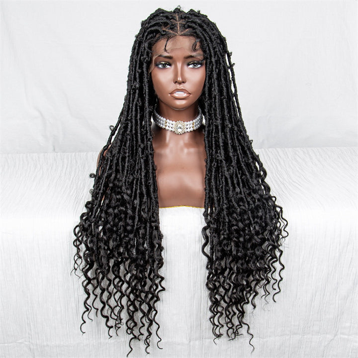 Nicola-WTHD-031 African Braided Spring Twist Crochet Box Braid Full Lace Wigs For Women Bohemian Dread Locs Wigs Synthetic Dreadlocks Curly Lace Wigs 34 Inch