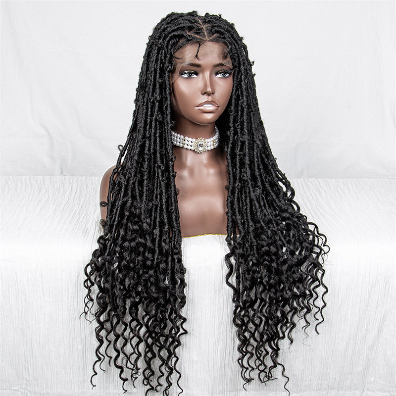 Nicola-WTHD-031 African Braided Spring Twist Crochet Box Braid Full Lace Wigs For Women Bohemian Dread Locs Wigs Synthetic Dreadlocks Curly Lace Wigs 34 Inch