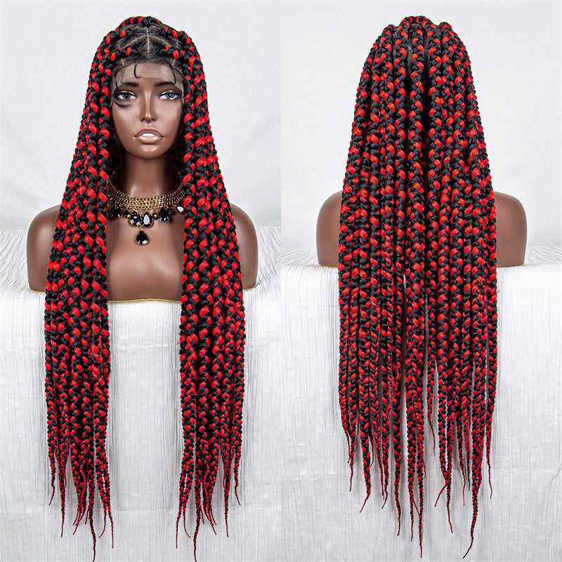 Audrey-WH29-033 30" Fashion Extra Long Colorful Synthetic Braided Wig With Baby Hair Full Lace Knotless Box Braid Lace Wigs For Women Girls