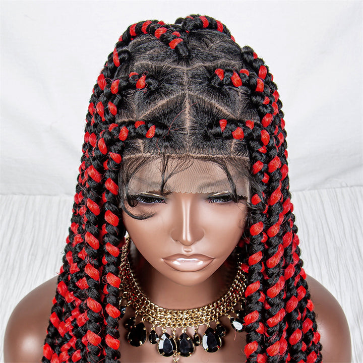 Audrey-WH29-033 30" Fashion Extra Long Colorful Synthetic Braided Wig With Baby Hair Full Lace Knotless Box Braid Lace Wigs For Women Girls