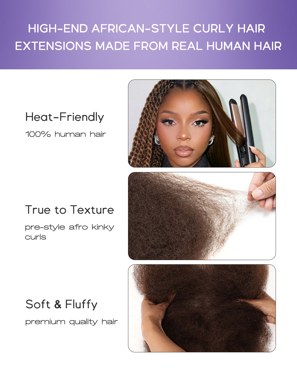 eullair Upgraded 100% Human Hair Dark Brown Afro kinky Bulk Hair Extensions For Braiding Dreadlock Human Hair - Natural Black Afro Kinky Texture