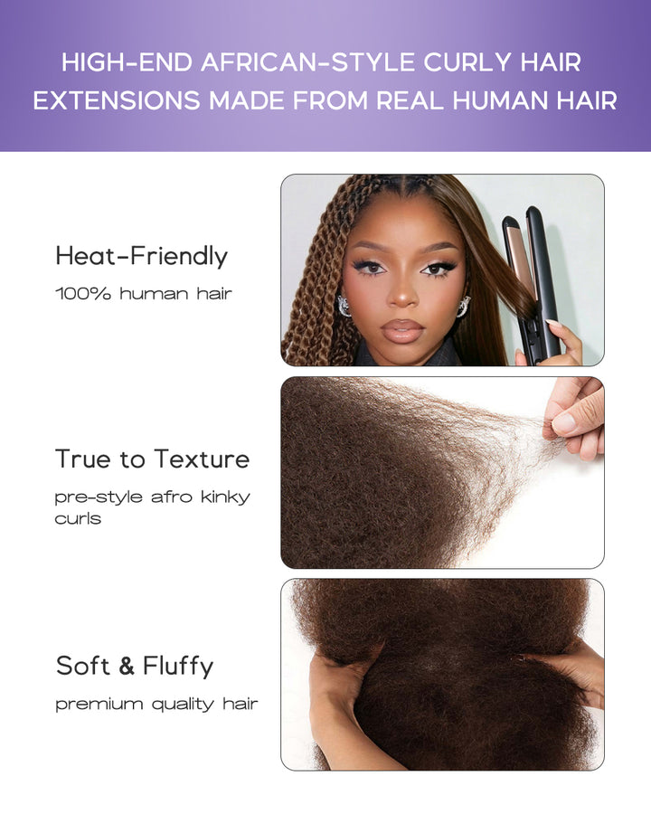 eullair Upgraded 100% Human Hair Dark Brown Afro kinky Bulk Hair Extensions For Braiding Dreadlock Human Hair - Natural Black Afro Kinky Texture