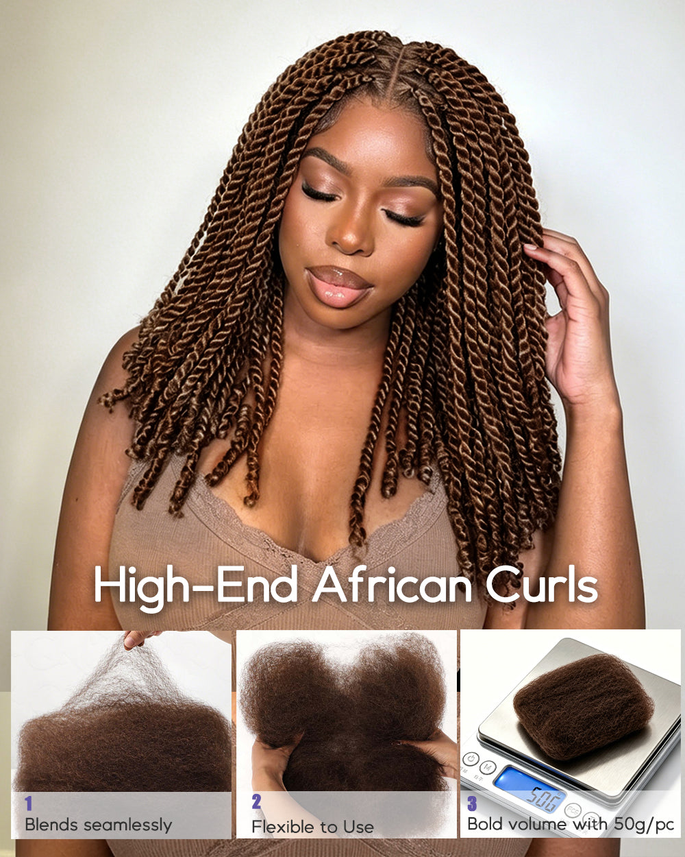 eullair Upgraded 100% Human Hair Dark Brown Afro kinky Bulk Hair Extensions For Braiding Dreadlock Human Hair - Natural Black Afro Kinky Texture