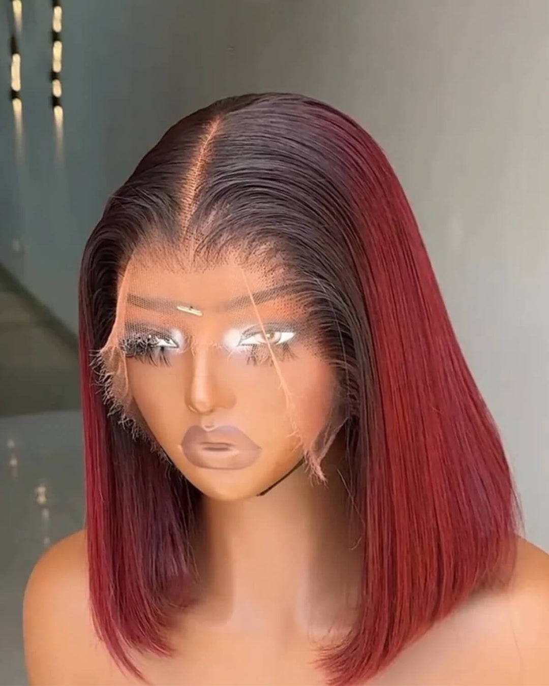 eullair Custom Colored 1B Ombre Bob Straight Wig Widows Peak Hairline 13x6 Skin Melt Lace Frontal Wig