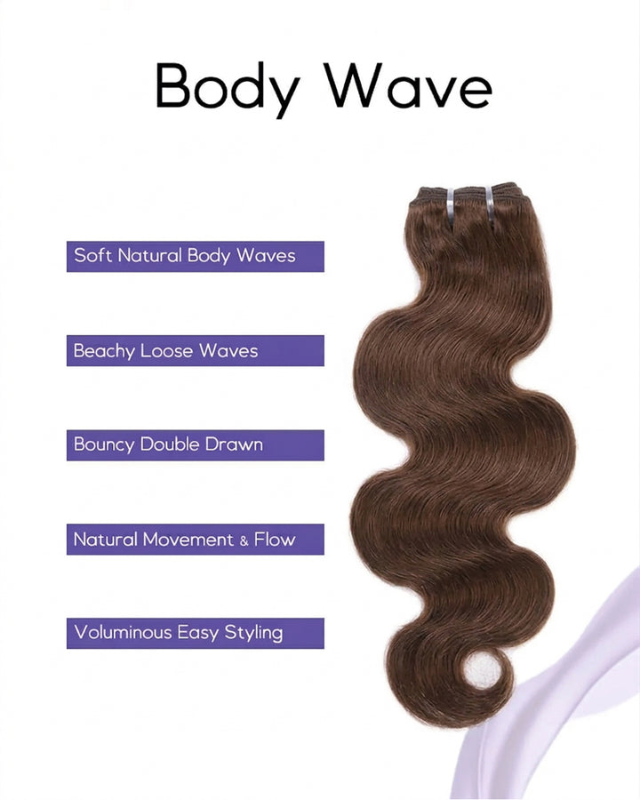 eullair 15A #4 Body Wave Brown Human Hair Bundles Virgin Unprocessed Raw 100% Human Hair Extensions