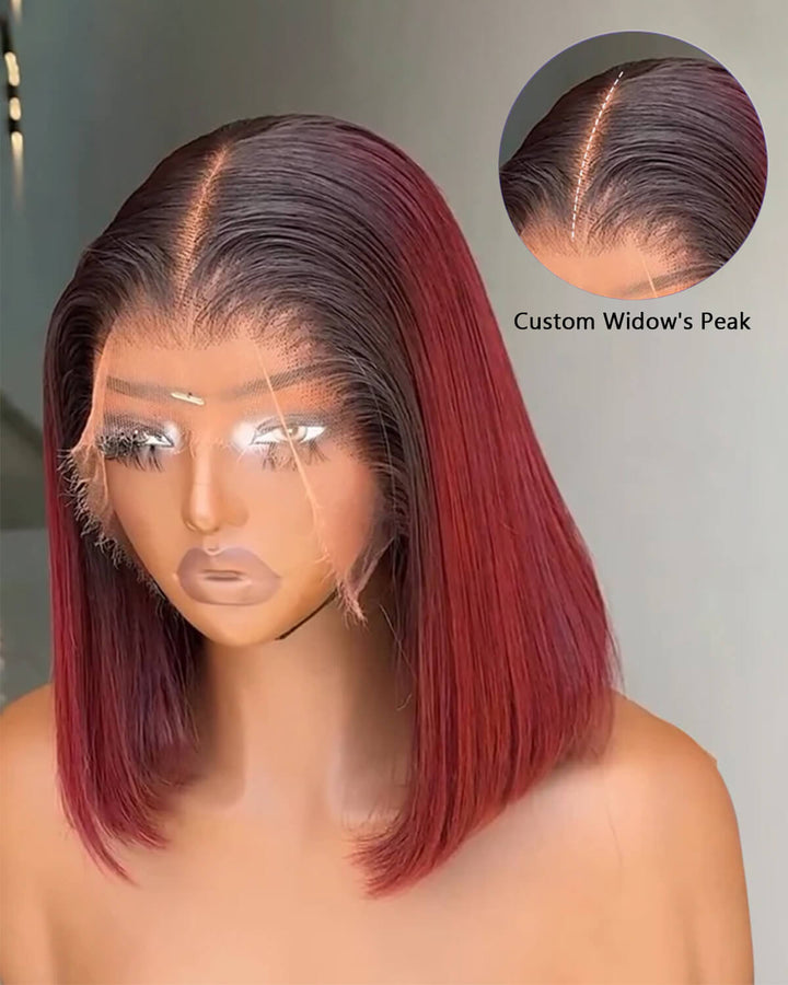 eullair Custom Colored 1B Ombre Bob Straight Wig Widows Peak Hairline 13x6 Skin Melt Lace Frontal Wig