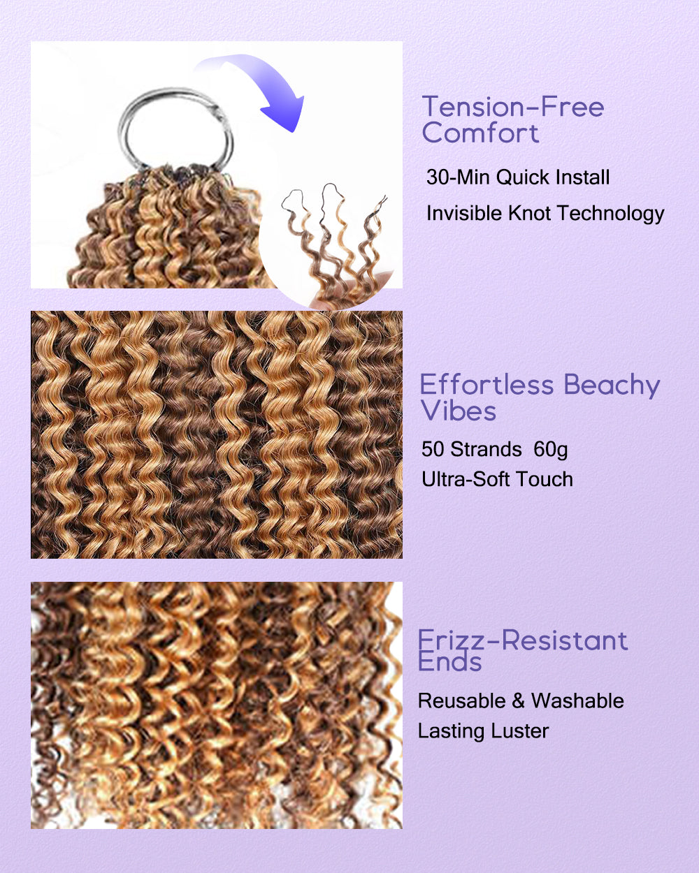 eullair #4/27 Highlight Brown 3C-A4 Kinky Curly Crochet Hair For Miracle Knots Soft Lightweight Defined Curl Pattern Natural Style