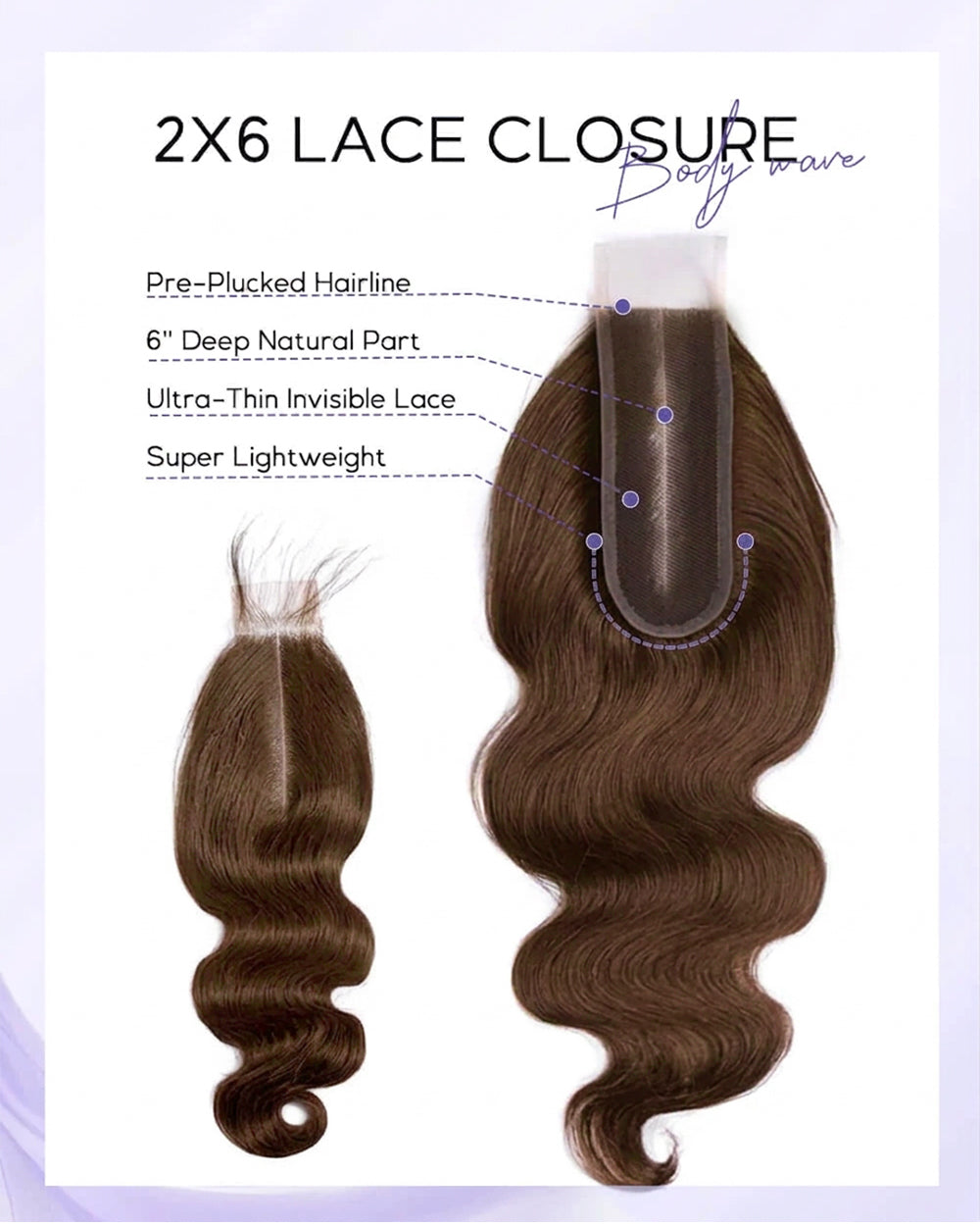 eullair Body Wave #4 Brown Color Raw Hair 3 Bundles with 2x6 Closure 100% Human Hair Bundles