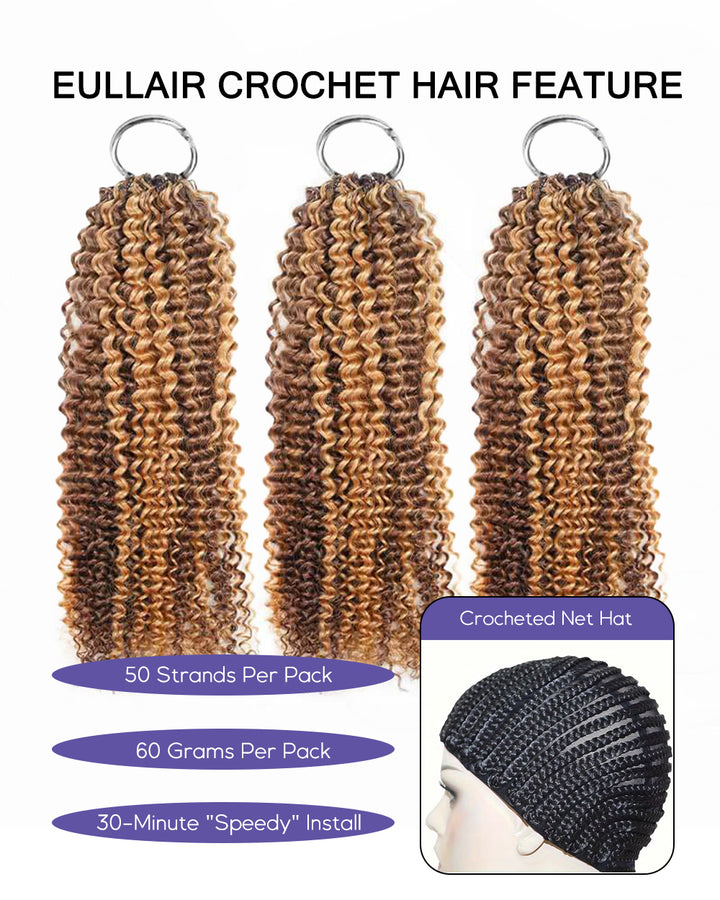 eullair #4/27 Highlight Brown 3C-A4 Kinky Curly Crochet Hair For Miracle Knots Soft Lightweight Defined Curl Pattern Natural Style