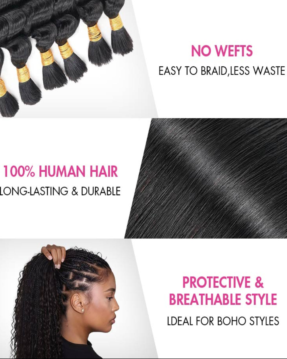 eullair Burmese Curly Boho Human Hair for Braiding Hair Bulk Remy Hair Extensions for Women 100G/Pack No Weft Natural Black