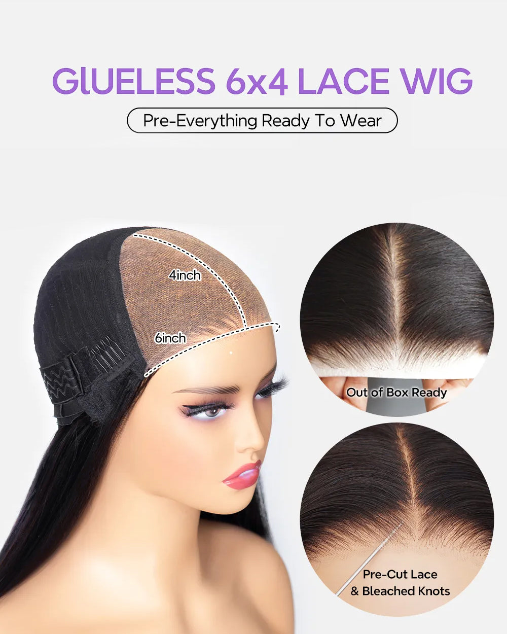 eullair 4C Edges Hairline Kinky Straight Glueless 6×4 Gluless Lace Short Bob Wig|200% Density