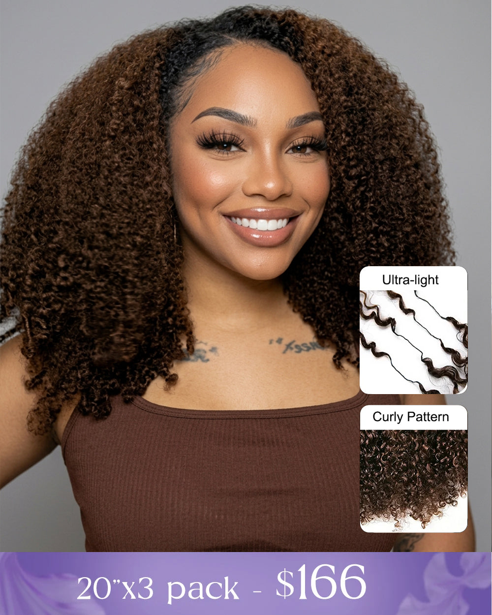 eullair #4 Chocolate Brown Curly Crochet Hair Soft Lightweight Defined Curl Pattern Natural Style