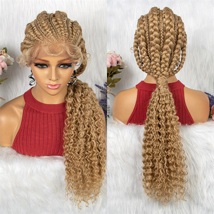 Sarah-13x1 Lace Front Cornrow Synthetic Braided Wigs Ponytail Wig Natural Knotless With Baby Hair For Women 28 Inch