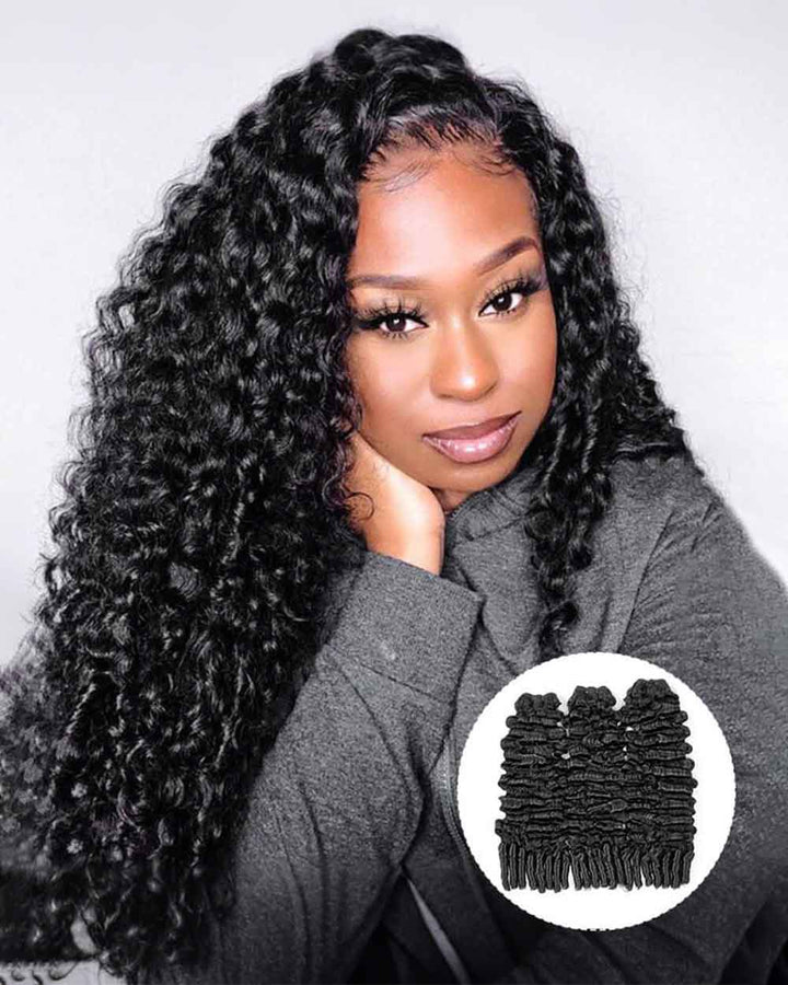 eullair Real Raw Burmese Curly Spiral Curls Ends Human Hair Bundles Deal Virgin Hair Weave 3/4 Bundles