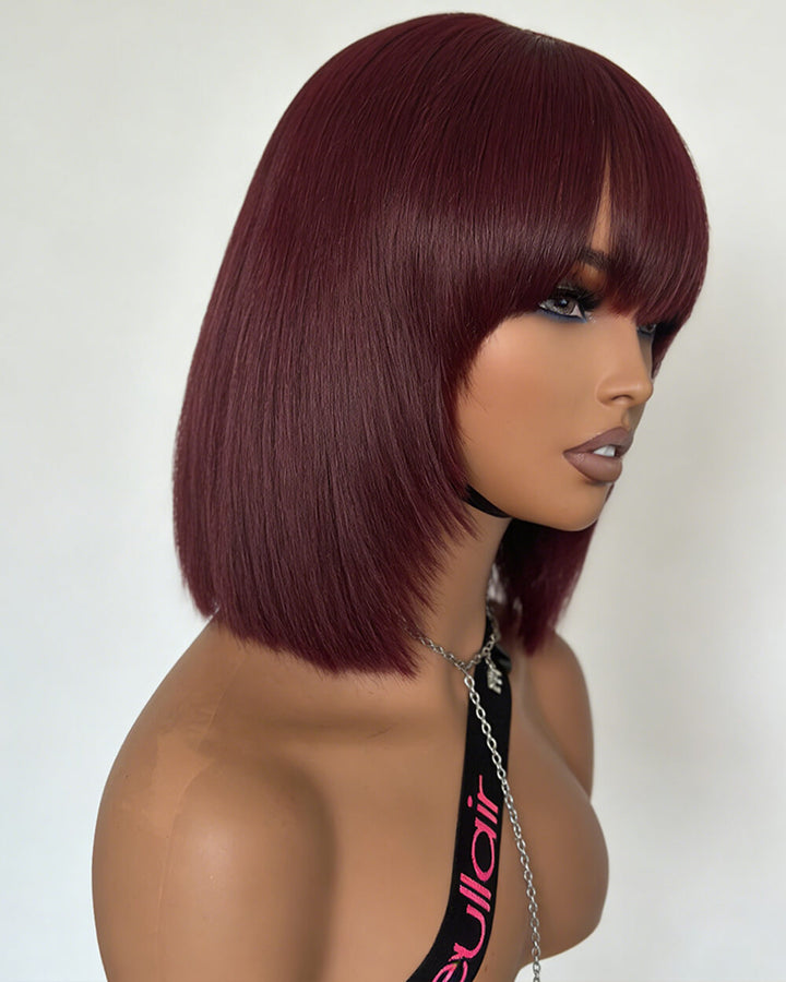 eullair 99J Red Yaki Straight Bob Wig Pre-Bleached Natural Looking Glueless Wig with Invisi Drawstring