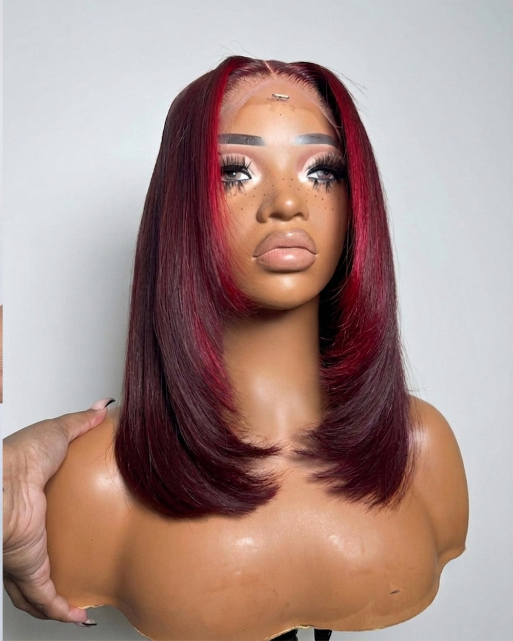 eullair Highlight Dark 99J  Burgundy Bob Wig Soft Layered 2x6 Lace Frontal Glueless Wig
